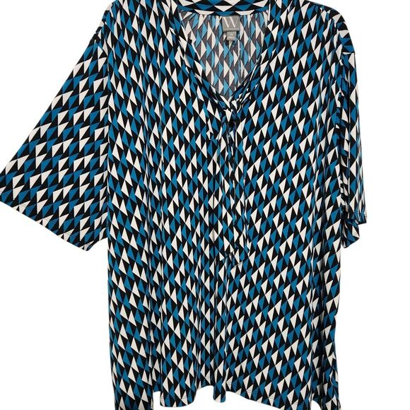 Worthington Blouse For Women Size 2X Blue Chevron Pattern Tunic top Tie Front - Picture 1 of 10